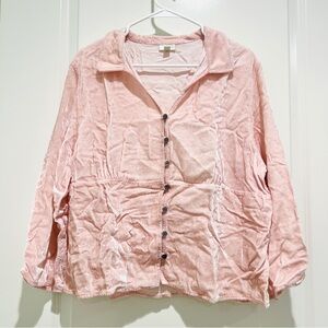 J Jill women pink v neck velvet button up long sleeve top size XL